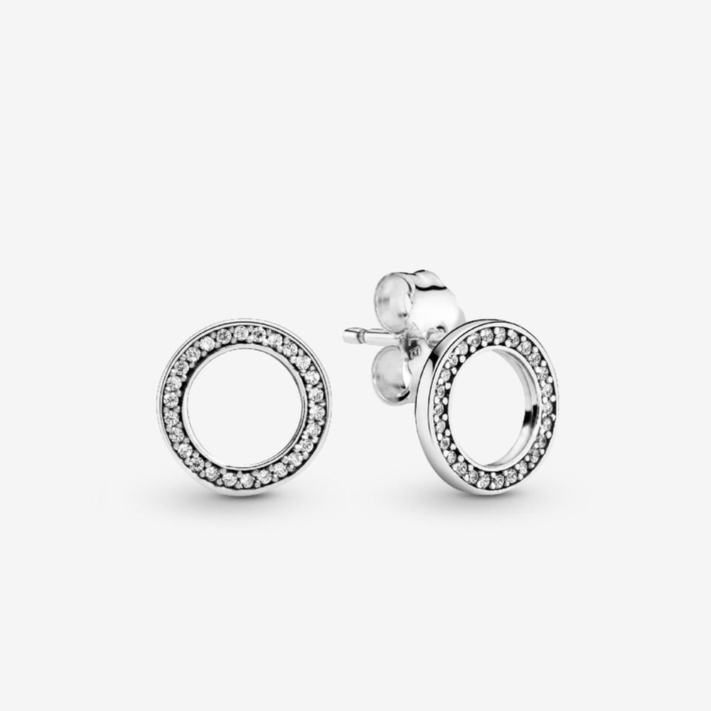 + Chic CZ Silver Sparking Circle Stud Earrings